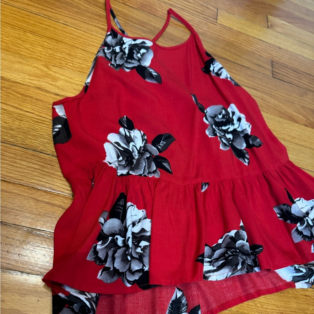 Volcom tank red with large black flowers